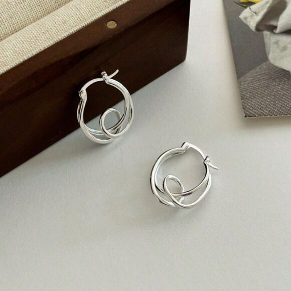 Silver Twist Knot Dangle Earrings Open Loop Drop Fashion Twisted Jewelry New - Picture 2 of 5